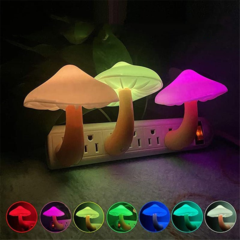 LED Night Light Mushroom Wall Socket Lamp with Sensor